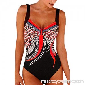 REYO Women Summer Backless Sexy Print Bikini Sets Push-up Monokini Swimsuit Siamese Bathing Suits Red B07N89GBKZ